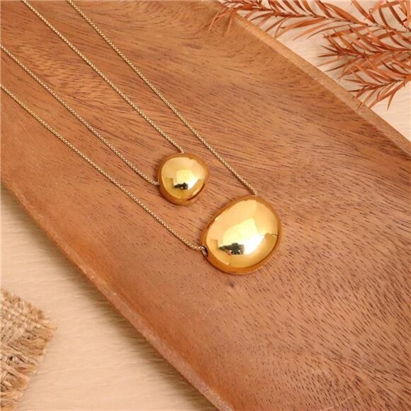 Chunky Elliptical Pendant Necklace Set – Adjustable Stainless Steel Chain - Picture 3 of 6